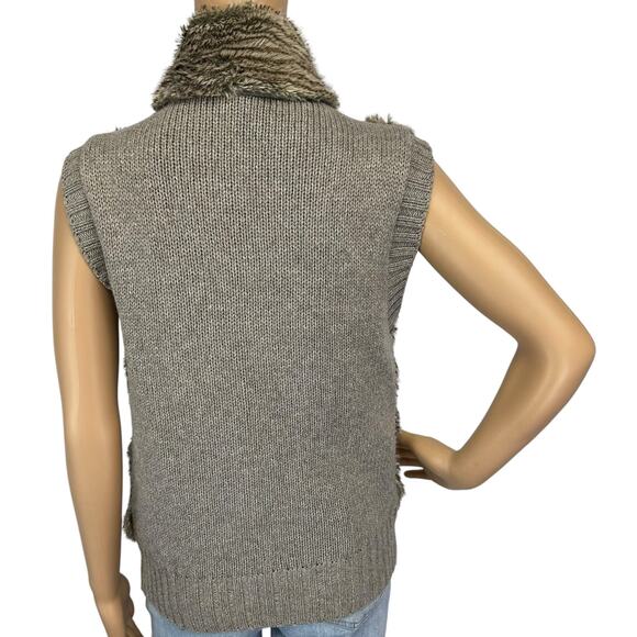 Fuda Faux Fur Cable Knit Vest Tan Brown Full Zip Size S - Picture 5 of 9